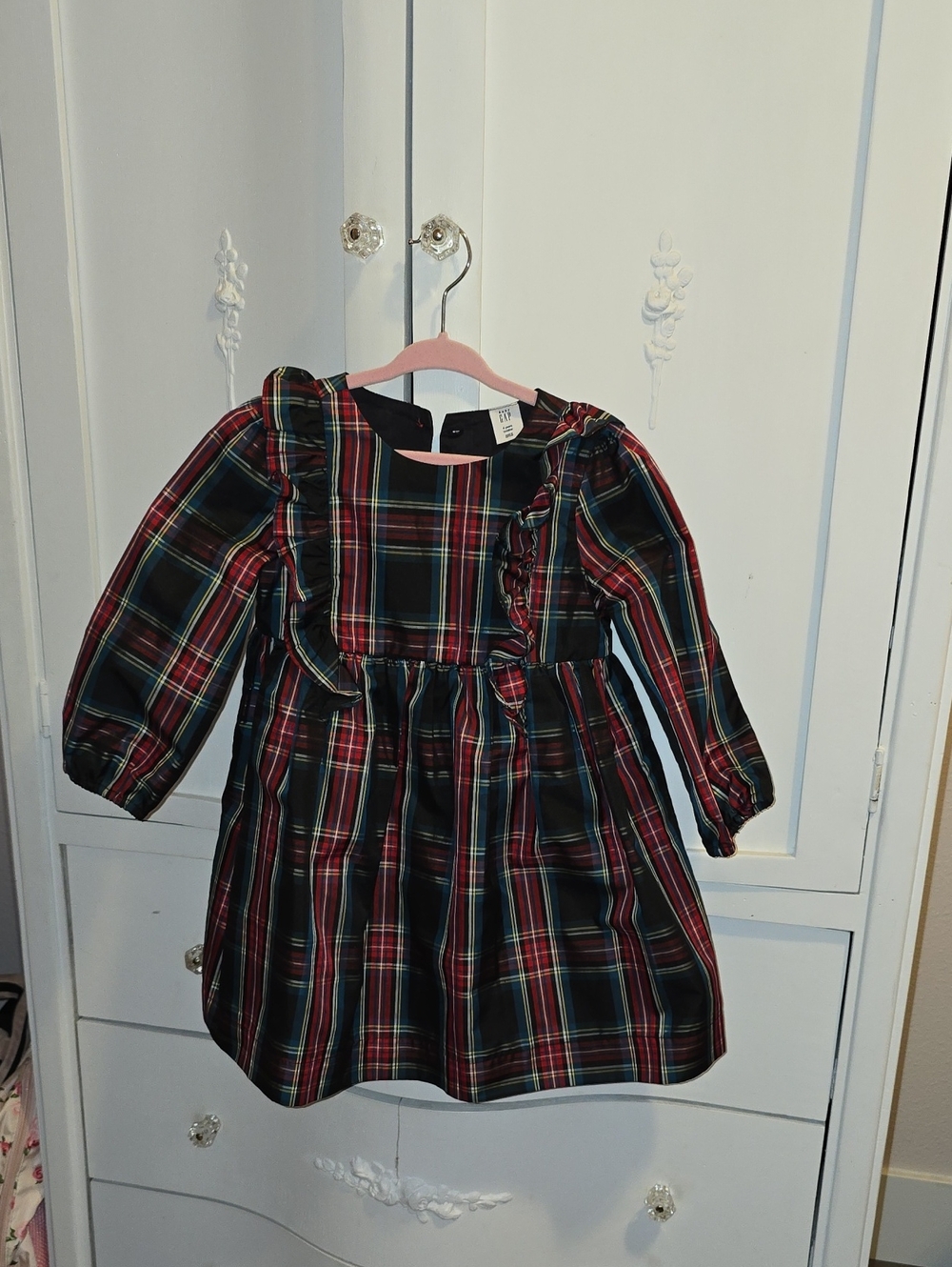 GAP Girls' Red, Green and Blue Plaid Ruffle-Trim Holiday Dress